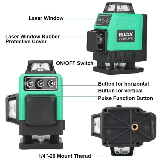 Nível a Laser Hilda - 16 Linhas, 4D, 360 Graus, Horizontal / Vertical, Auto-Nivelante - Foto 2
