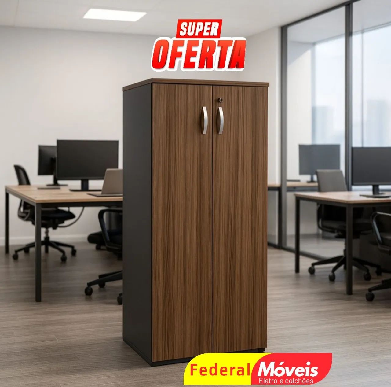 Armário para Escritório Alto Fechado 2 Portas 1,59x0,80x0,42 - Resistente e funcional!