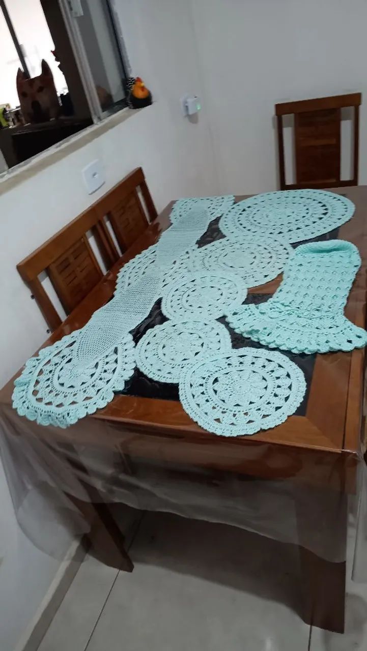 Jogo de mesa de crochê vermelho - Foto 5
