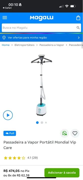 Passadeira a Vapor Portátil Mondial Vip Care