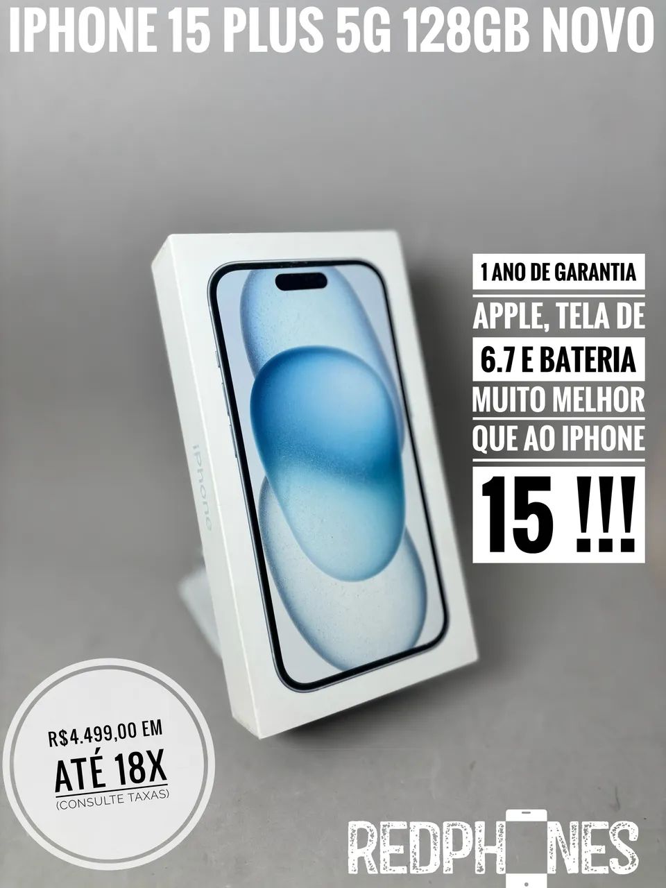 Loja física. Aceitamos trocas em iPhone's ou Android. iPhone 15 Plus 128GB 