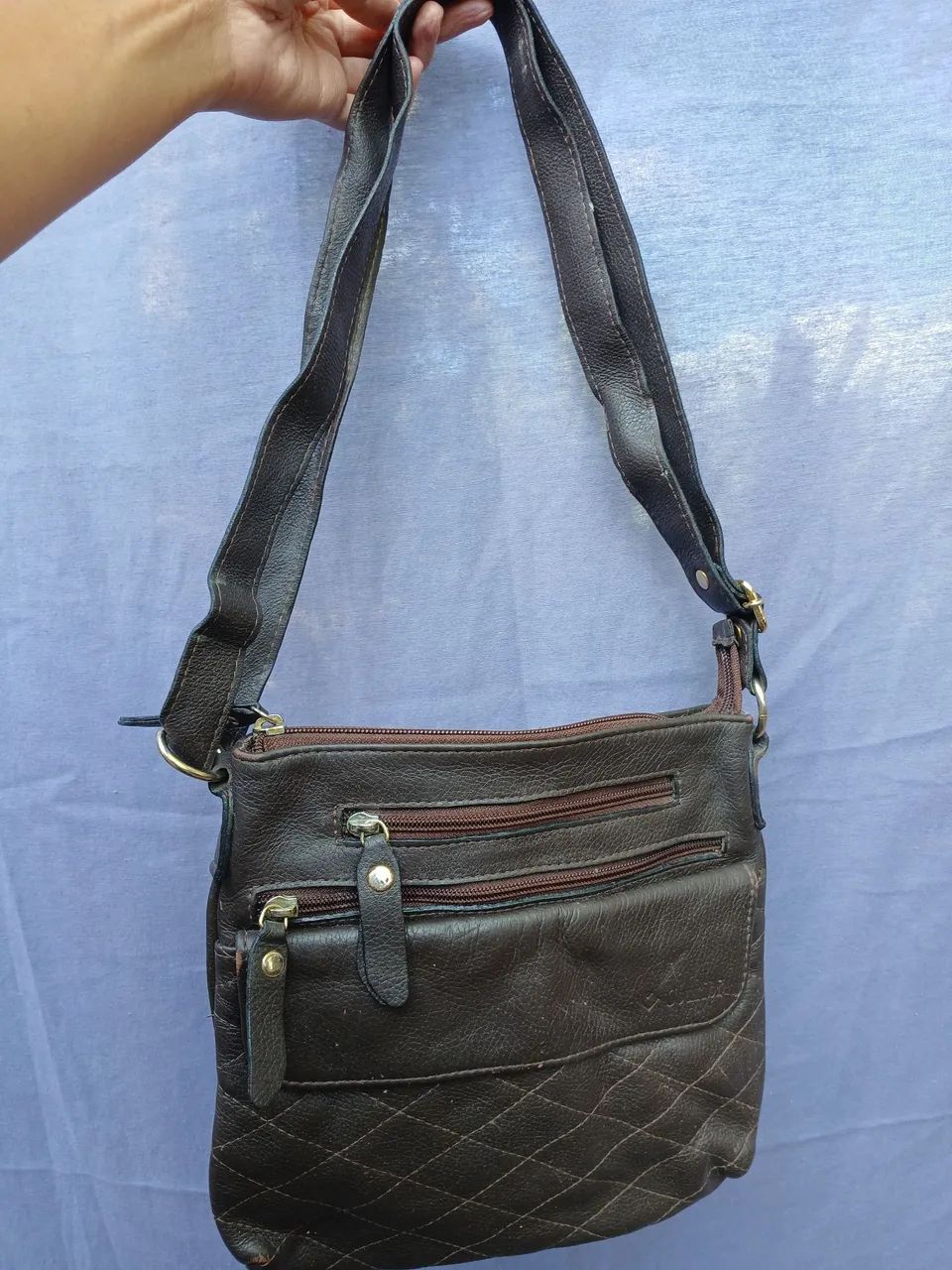 Bolsa Transversal Feminina Couro Legítimo Marrom - Vários Bolsos