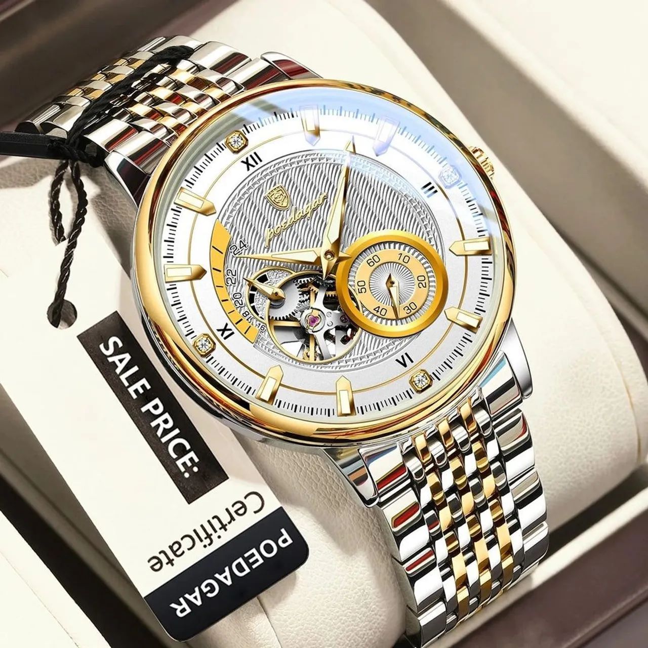 Relógio Masculino Automático TEMPORE - branco com dourado