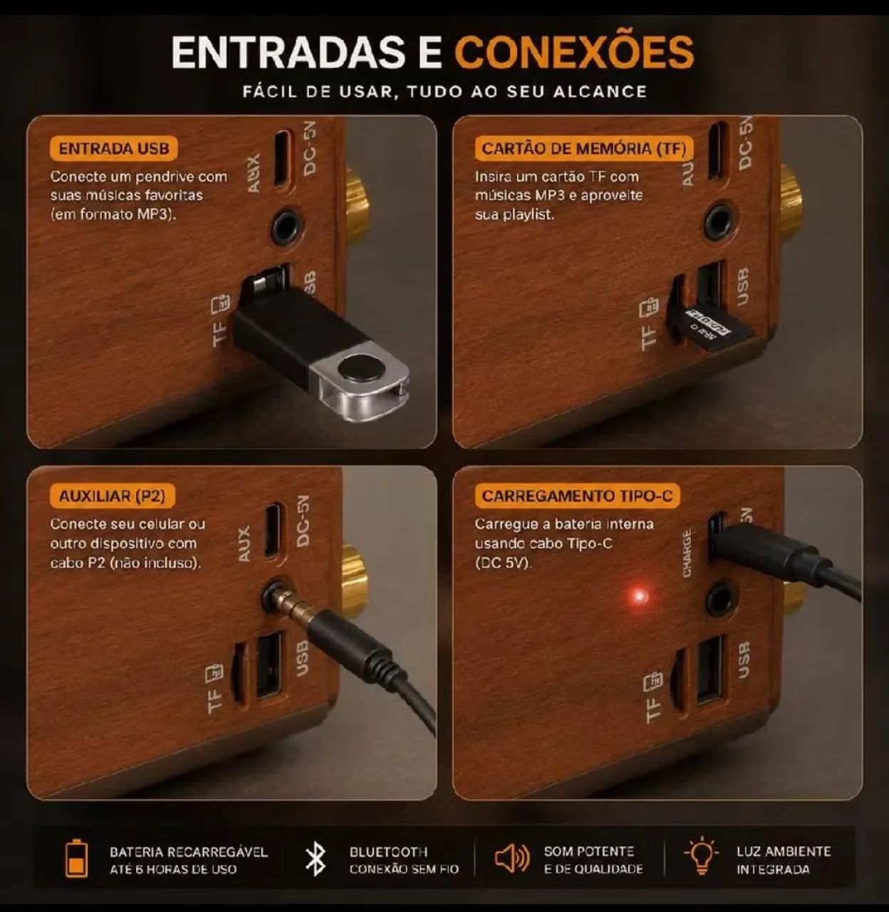 Rádio retrô com bluetooth  - Foto 2