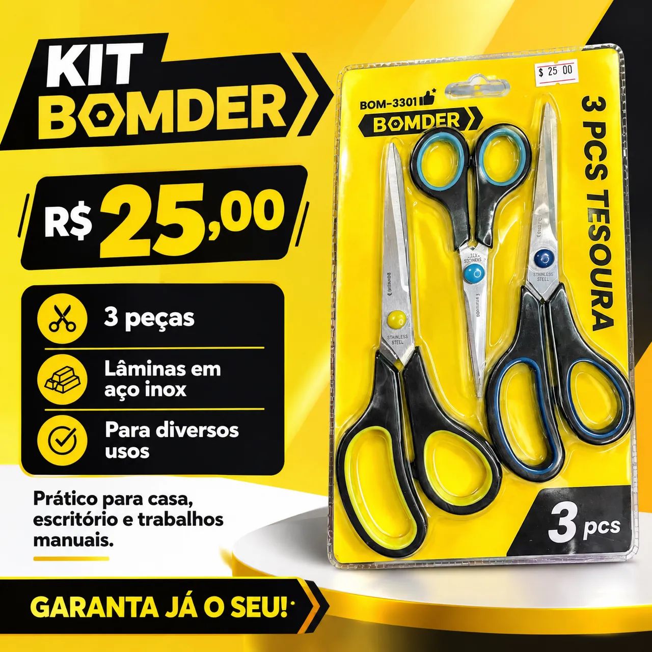 Kit 3 tesouras 