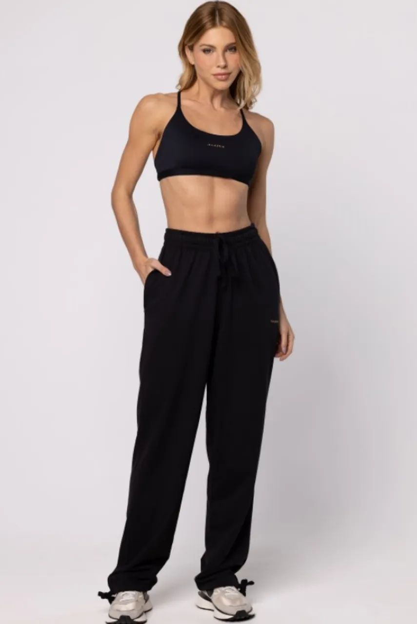 Calça oversized de Moletinho Preto