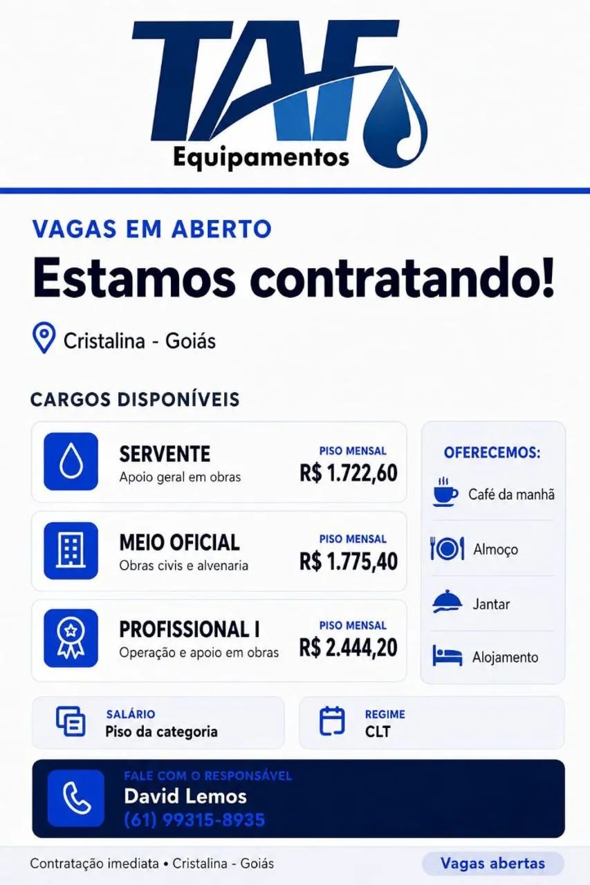 Vaga para Pedreiro e ajudante 