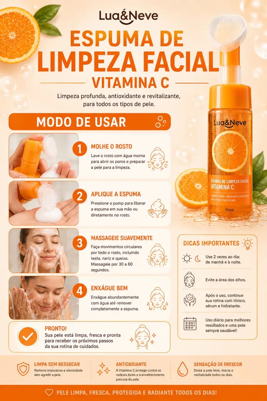 Espuma de Limpeza Facial Lua&Neve Vitamina C 150ml - Foto 3