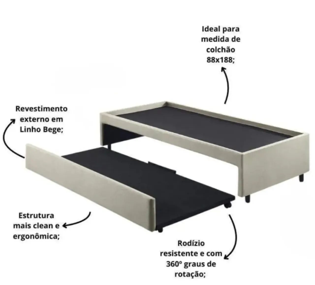 Bicama linho + 2 colchões de mola até 200kg novo  - Foto 3