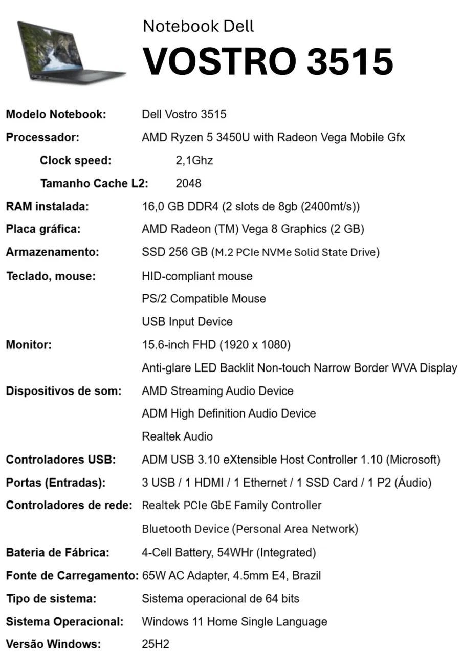 Notebook Dell Vostro 3515  - Foto 2