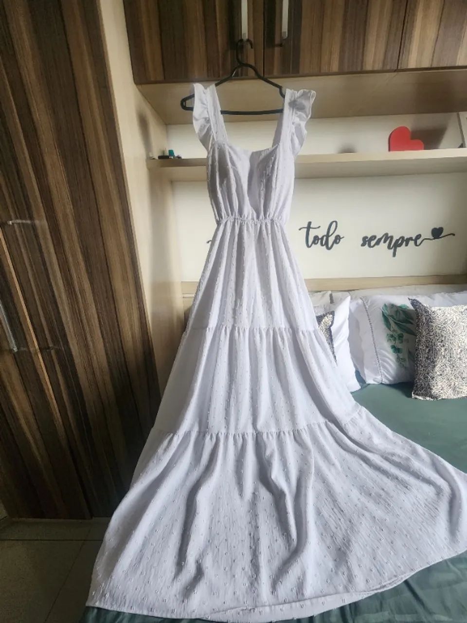 Vestido longo branco tecido Duna