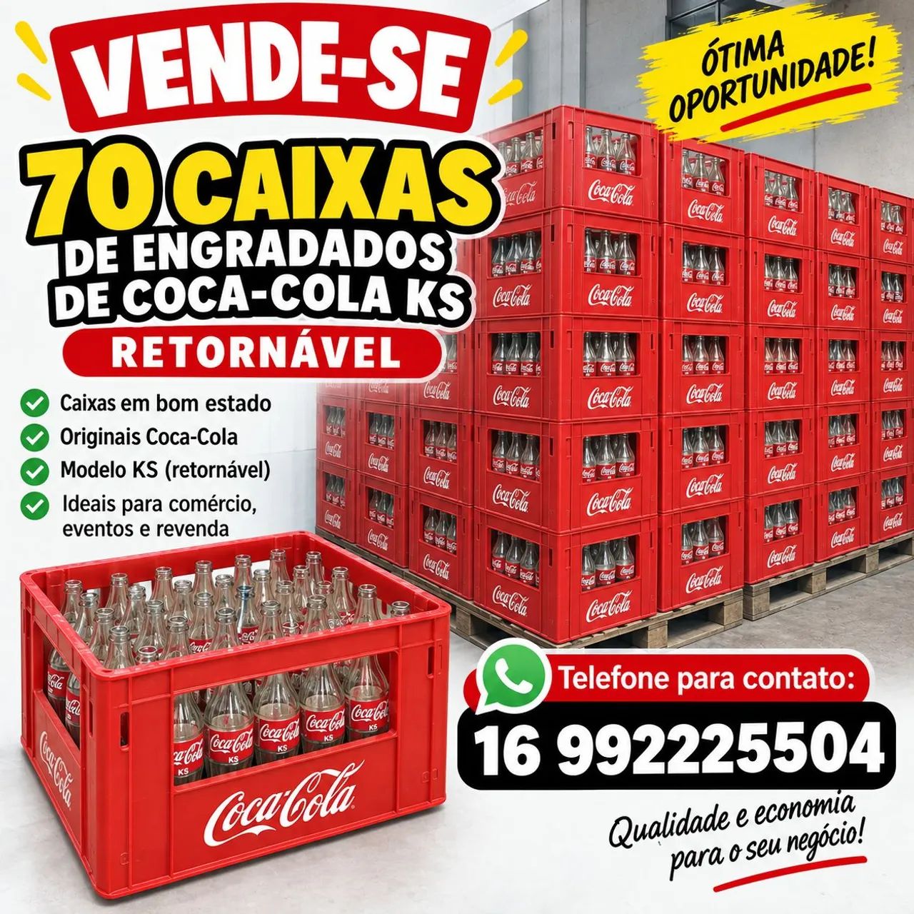 Vendo 70 Caixas de engradados de Coca cola KS.