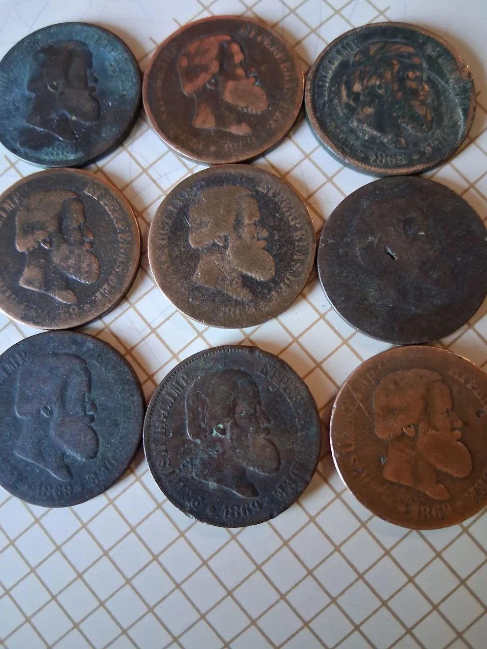 Lote com 9 moedas antigas de 20 Réis dom Pedro II  década 1860 - Foto 2