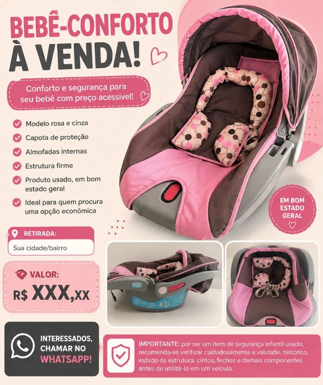 Bebê conforto rosa