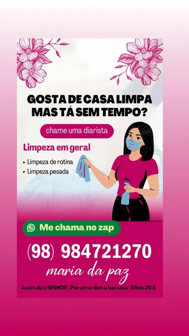 Está sem tempo para limpar sua casa? Eu posso te ajudar!