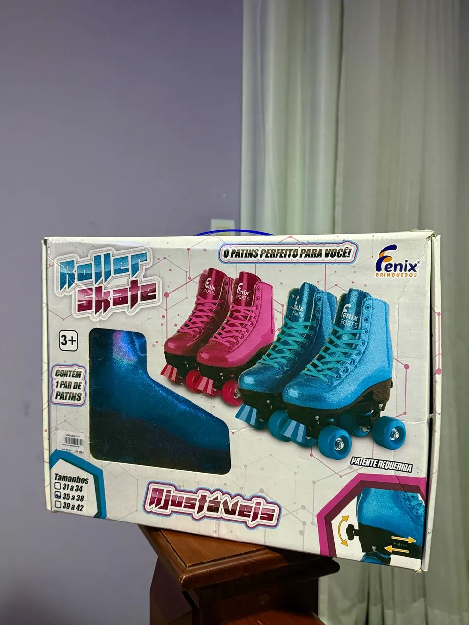 Patins Fênix Azul com Glitter 