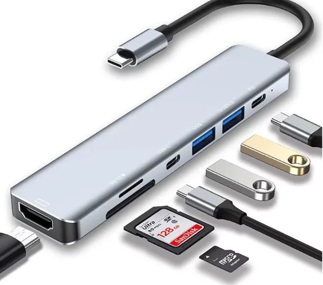 Hub USB C com HDMI 4K 7 em 1 para Macbook iPad Windows