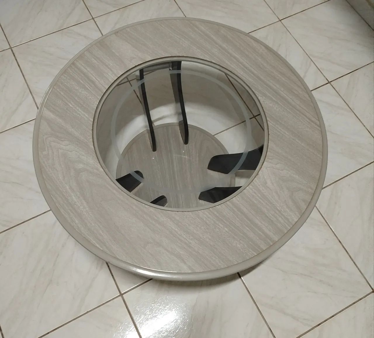 Mesa de Centro Moderna Circular - Amadeirado e Vidro. - Foto 2