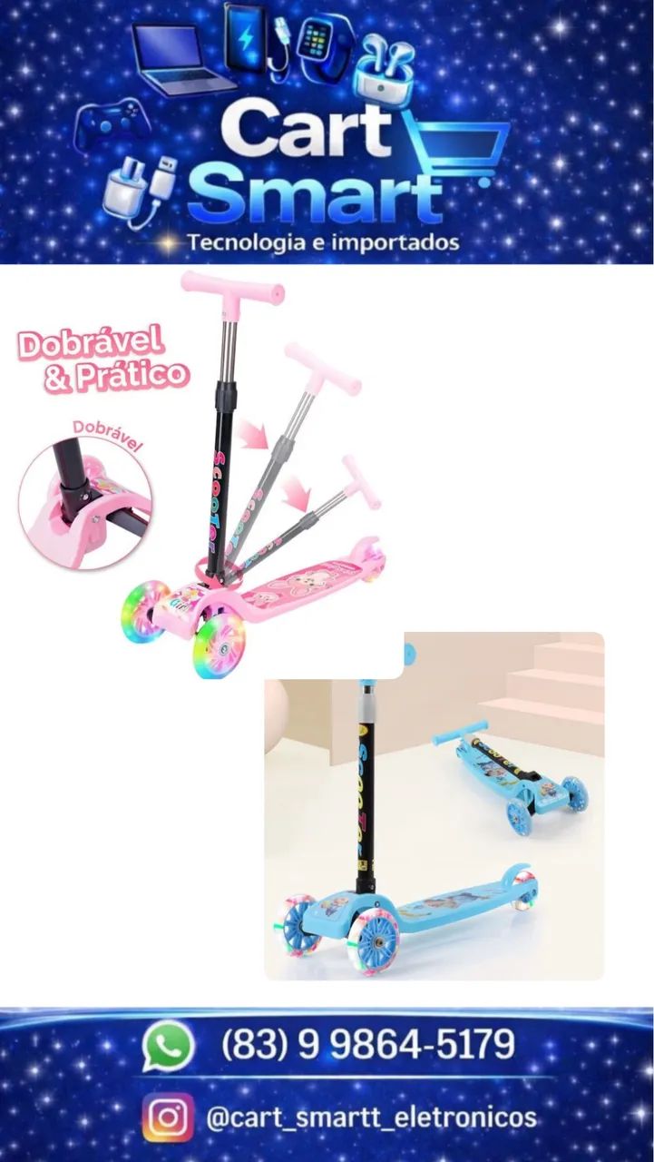Patinete infantil com rodinhas com luzes
