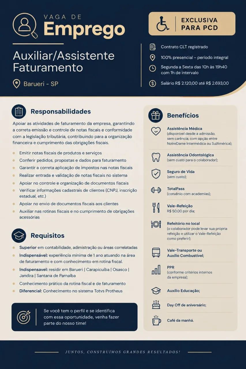 Auxiliar / Assistente de Faturamento 