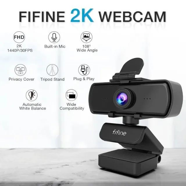 [Novo] Webcam FIFINE K420 2K 1440P USB com Microfone e Tripé, PC, Streaming, Home Office - Foto 2