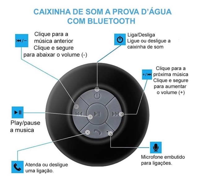 Caixinha Som Bluetooth Prova D'água Ventosa