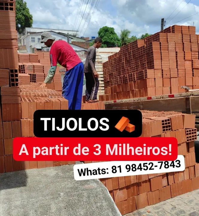 Tijolo Tijolos 8 Furos com 3, 4, 5, 6, 7 e 8 Milheiros 