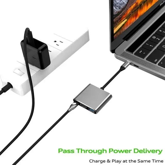 Adaptador Hub 3 em 1 com HDMI, USB-C, USB 3.0, tipo C - Foto 3