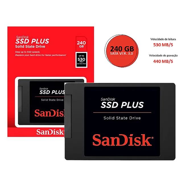 SSD 240GB, SATA III 2.5", Leitura 530MB/s, Gravação 440MB/s - SanDisk em São Luís ma 