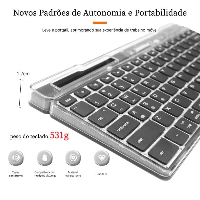 Uniwity Mini Teclado Transparente Bluetooth Sem Fio Compatível com PC, iPhone e Android - Foto 4