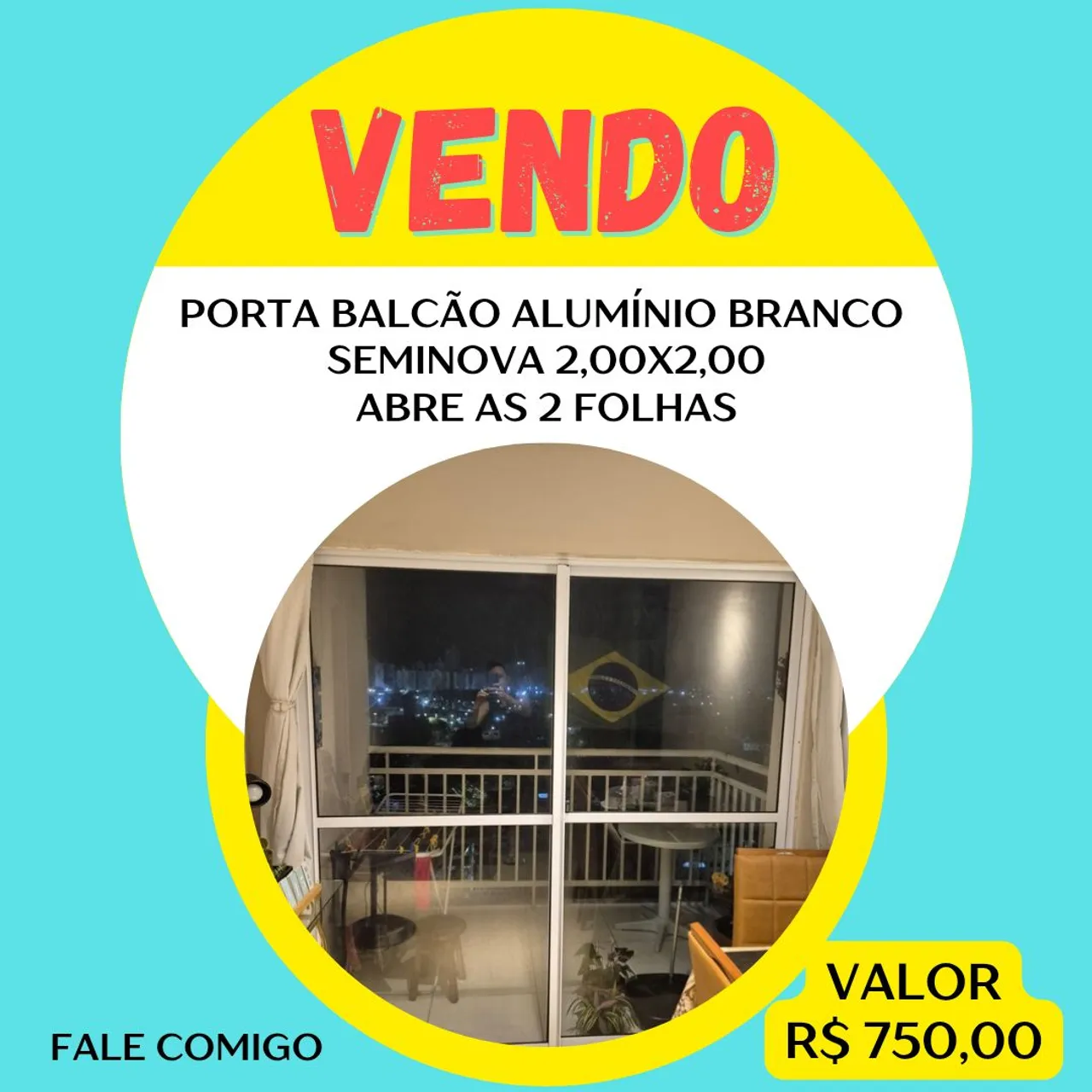 Porta Balcão Alumínio Branco Seminovas 2,00x2,00