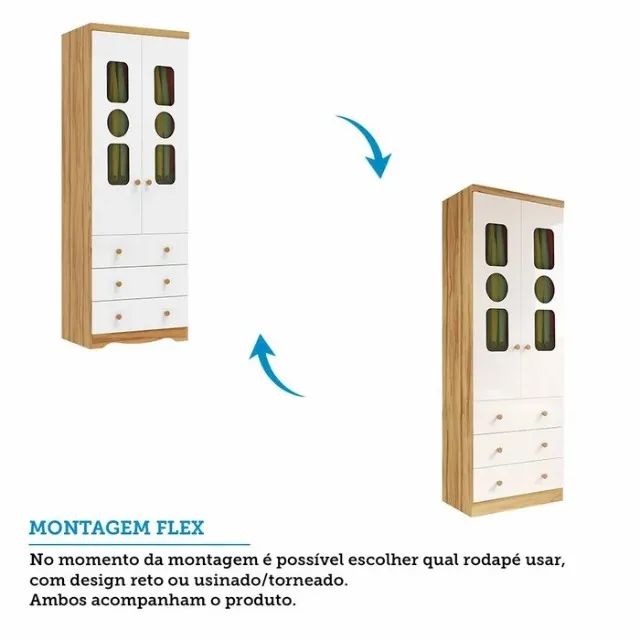 Roupeiro Infantil Tedy 2 Portas, 100% MDF - Peroba - Foto 5