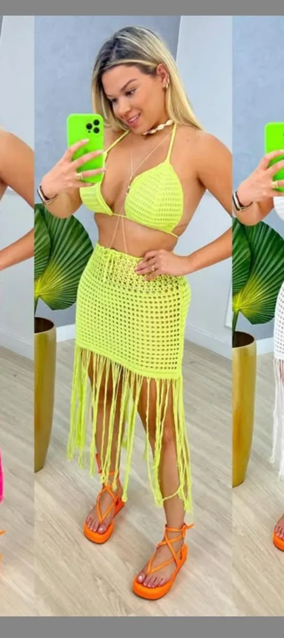 Conjunto de Biquíni Crochê com Saia