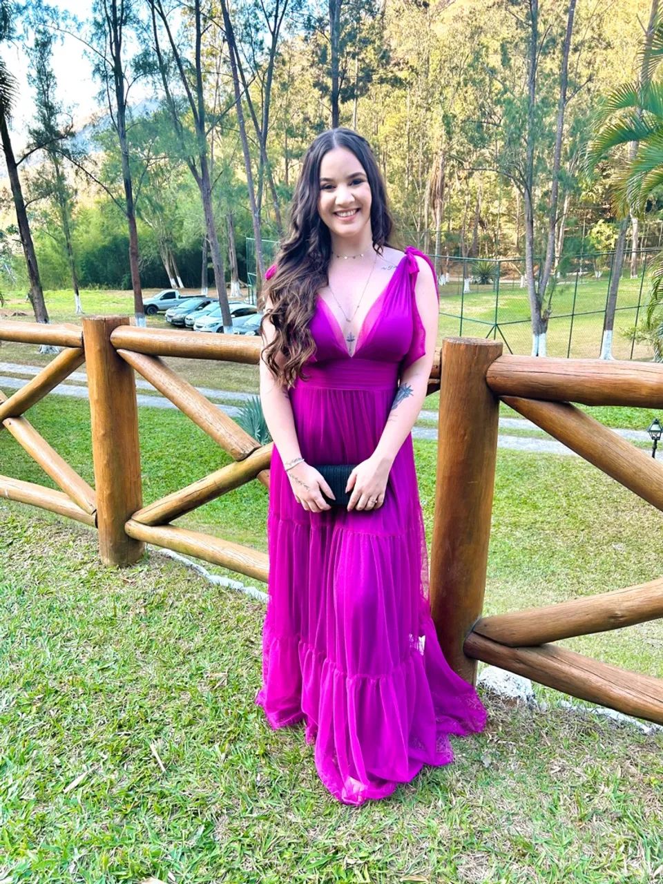 Vestido longo roxo em tule - Usado UMA vez - Foto 2