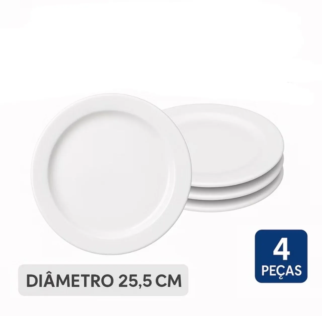 Jogo de Pratos Brancos 25,5cm - 4 Peças