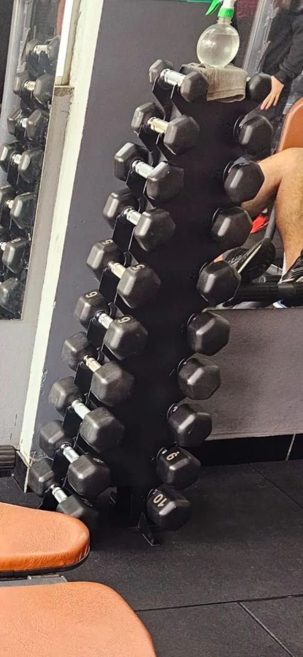 Kit Halter Sextavado Texturizado com pegada é aço cromado de 1 até 10kg + suporte - Foto 6