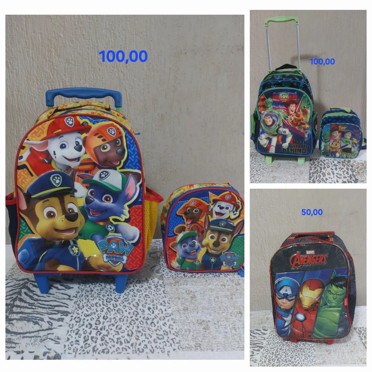 Mochilas de rodinhas para crianças - Toy Story, Patrulha Canina e Avengers