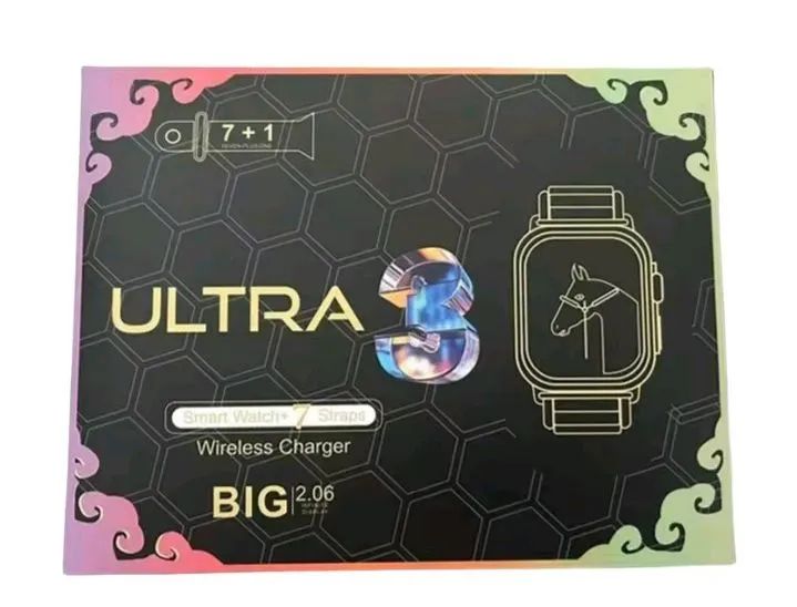 Relógio inteligente Smartwatch Ultra 3 com 7 pulseiras e carregador - Foto 4