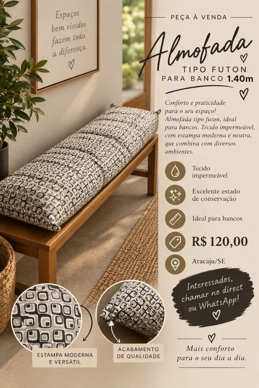 Almofada tipo futon para banco 1.40m