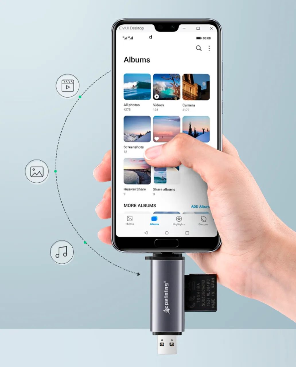 Adaptador Leitor de Cartão SD/TF Conexão USB-C / USB-A  - Foto 3