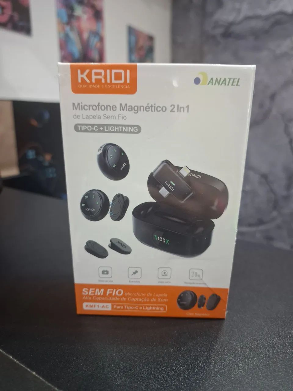 Microfone de lapela duplo com entradas (Lightning e Tipo c)