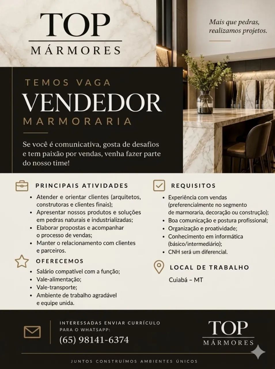 Vendedor para marmoraria