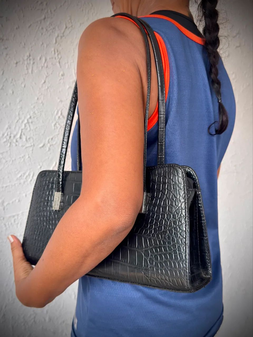 Bolsa Preta Estruturada Croco - Foto 5