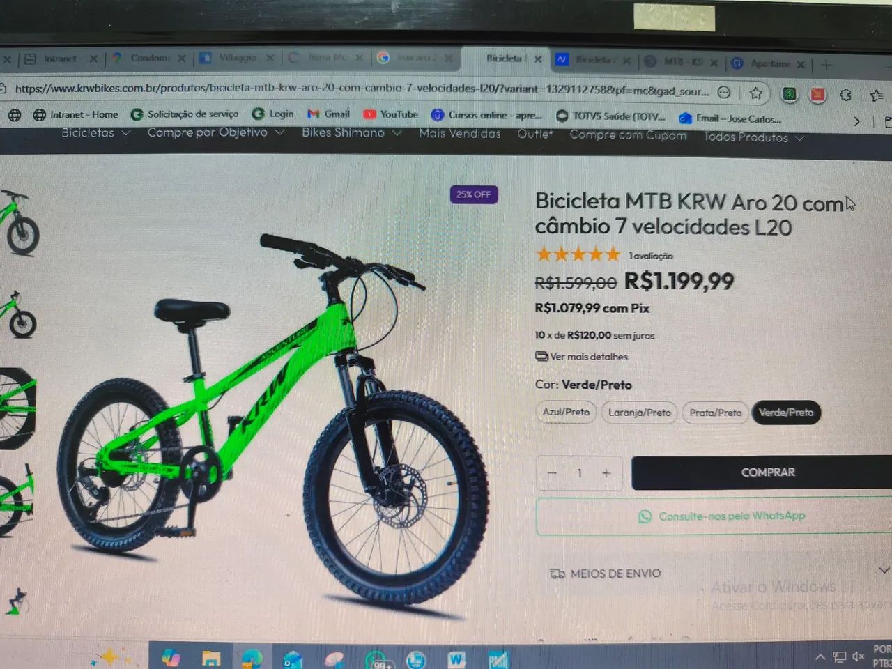 Bicicleta MTB aro 20 7 marchas nova 