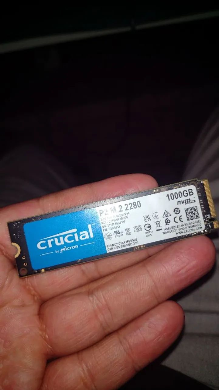 SSD 1TB Crucial P2, M.2 2280 Nvme, Leitura 2400 Mb/s E Gravação