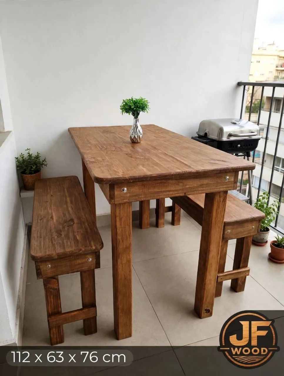 Mesa com 2 bancos madeira com furo central - Foto 2