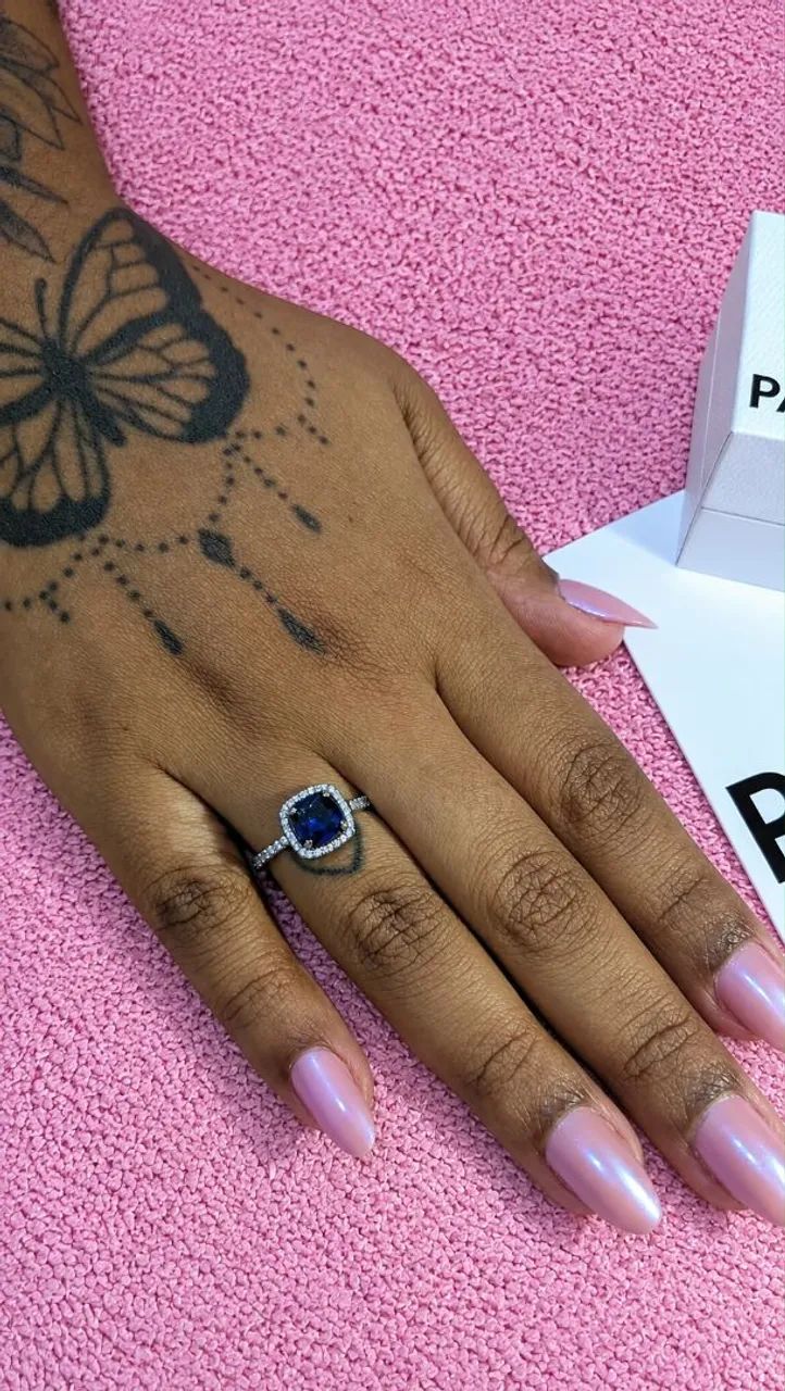 anel Azul Brilhante Quadrado pandora prata aro 22 - Foto 5