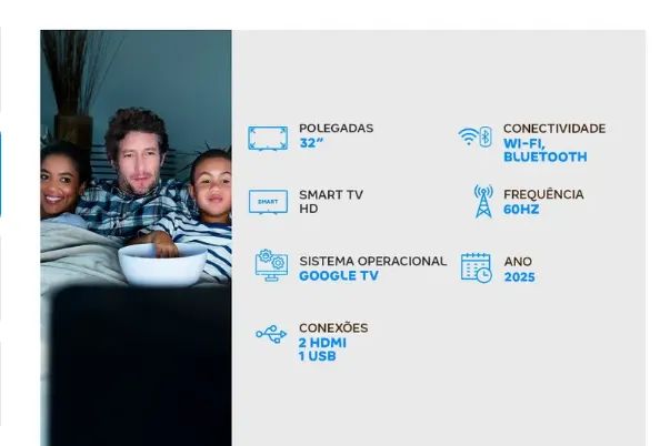 Smart TV 32" SEMP HD LED 32S42 Google TV 2 HDMI - Foto 3