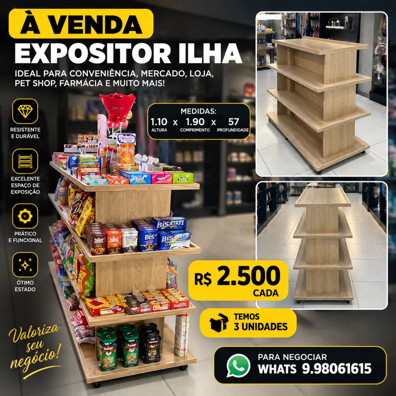 Expositor Ilha cor Carvalho intacto