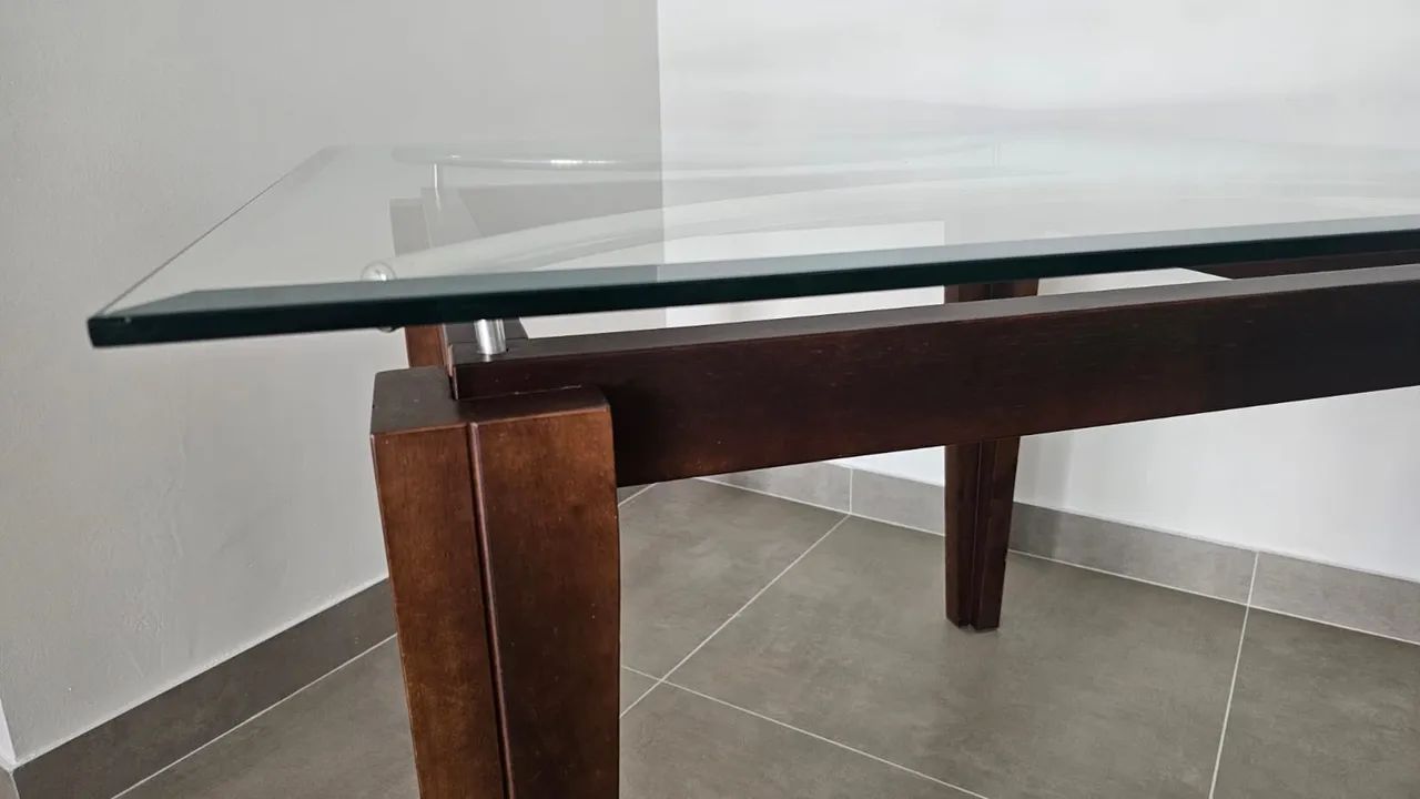 Mesa jantar madeira e vidro